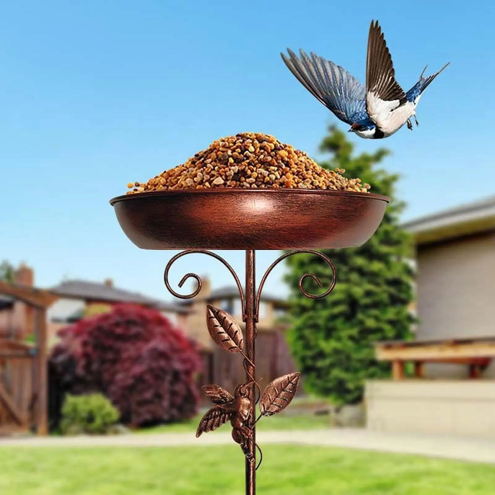 Metal Bird Bath Bird Feeder Decor Versatile Vintage Design Easy to Assemble 5 Prongs Base Stake Garden Tool for Outdoor Yard