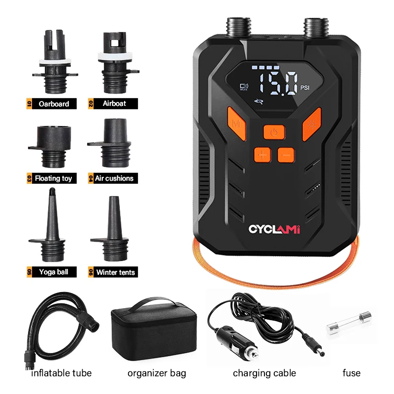 

CYCLAMI 12000mAh SUP Pump Stand-Up Paddle 20PSI Rapid Air Inflation Extraction PVC Boat Kayak for Surfing Kite Mattress Tent