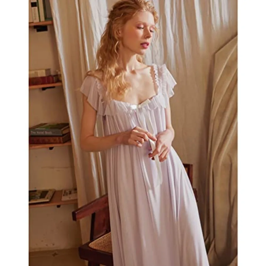 Womens' Summer Victorian Nightgown Babydoll Chemises Sleepwear Sheer Nightdress Bridal Nighty Pajamas view 3