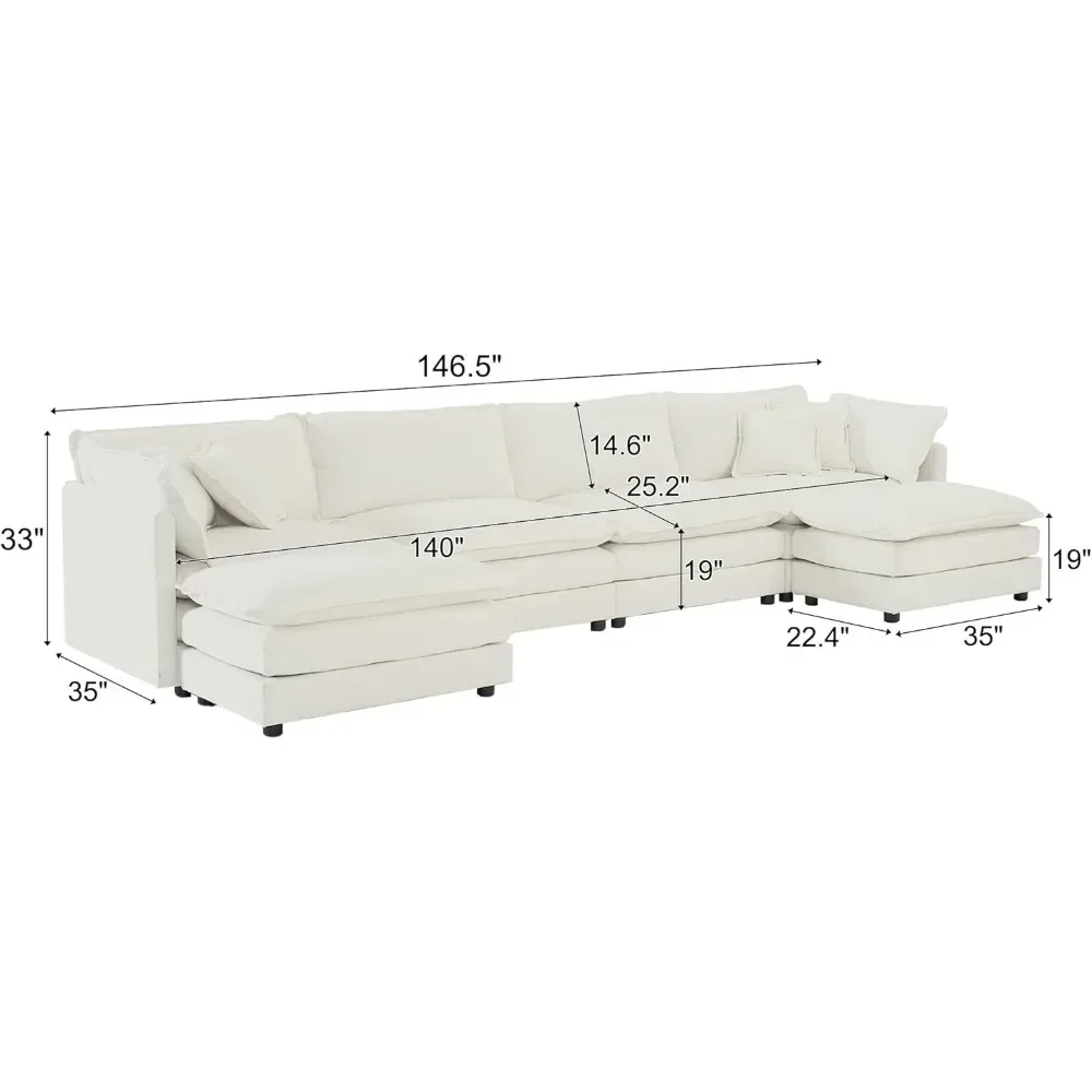 146 “Extra Grote Modulaire Sofa Wolkenbank Voor Woonkamer, 6-zits Chenille Grote U-Vormige Bank, Comfortabele Diepe Zitbank