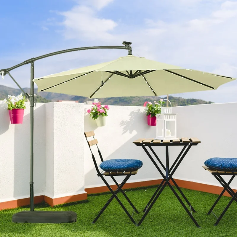 

Waterproof Windproof LED Lighted Patio Solar Automatic Parasol Banana Umbrella for Outdoor Furniture for Garden and Hotel