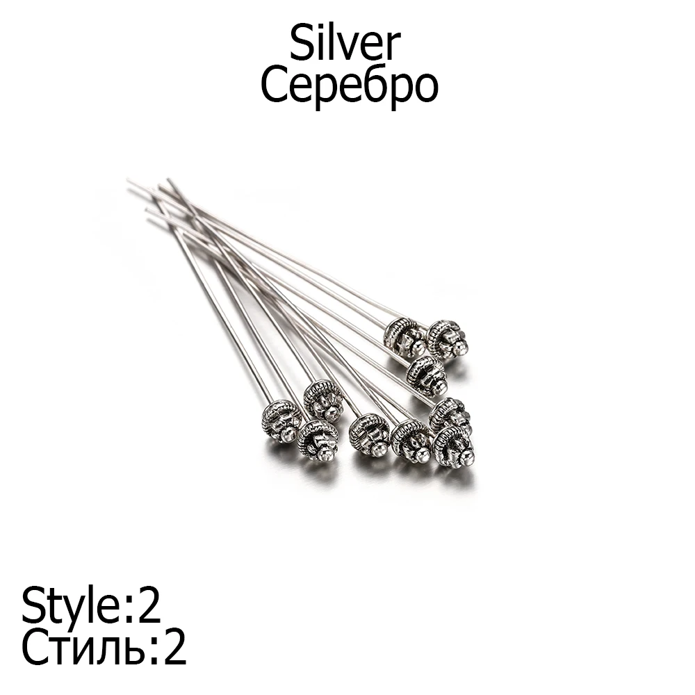 20 Stks/partij 50Mm Antieke Zilveren Bloem Hoofdspelden Voor Sieraden Maken Diy Kralen Bal Spelden Naalden Bevindingen Voor Diy Oorbellen Sieraden