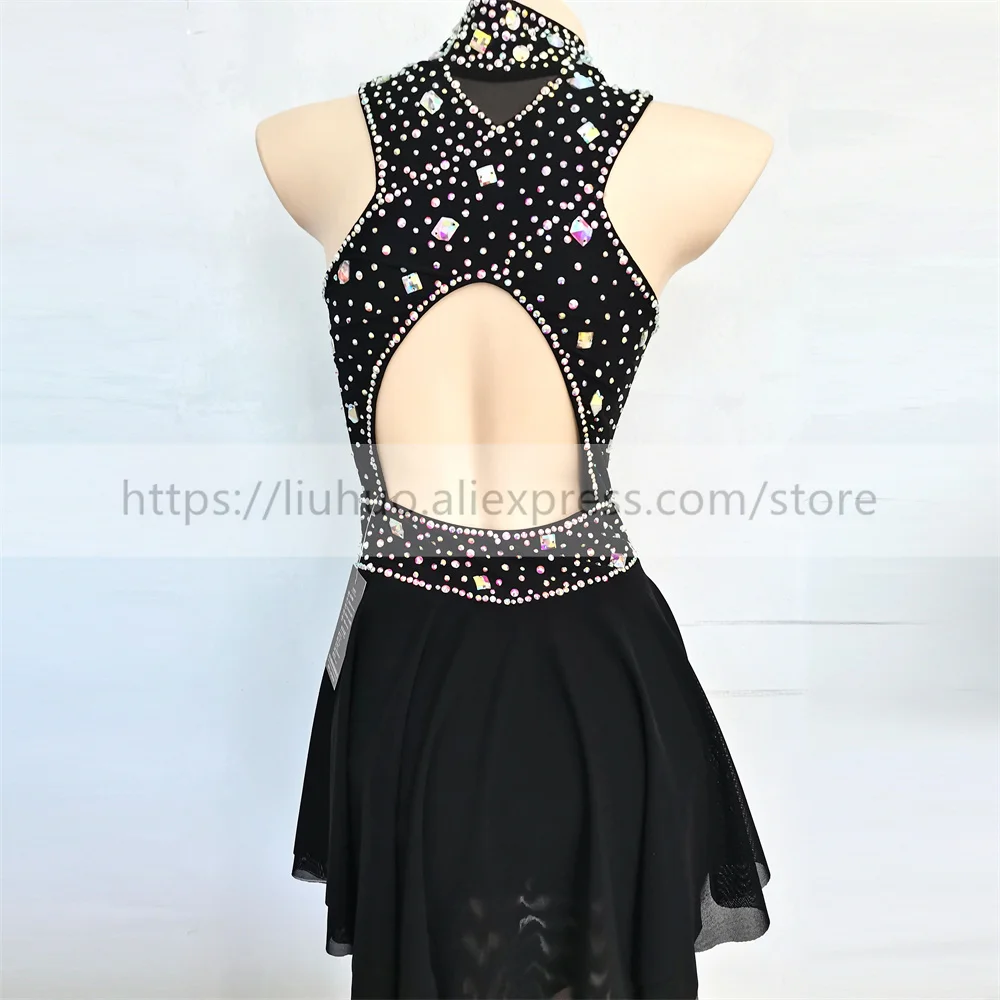 LIUHUO Women Aldult Teen Girl Customize Costume Performance Competition Leotard Ice Figure Skating Dress Sleeveless Black Dance