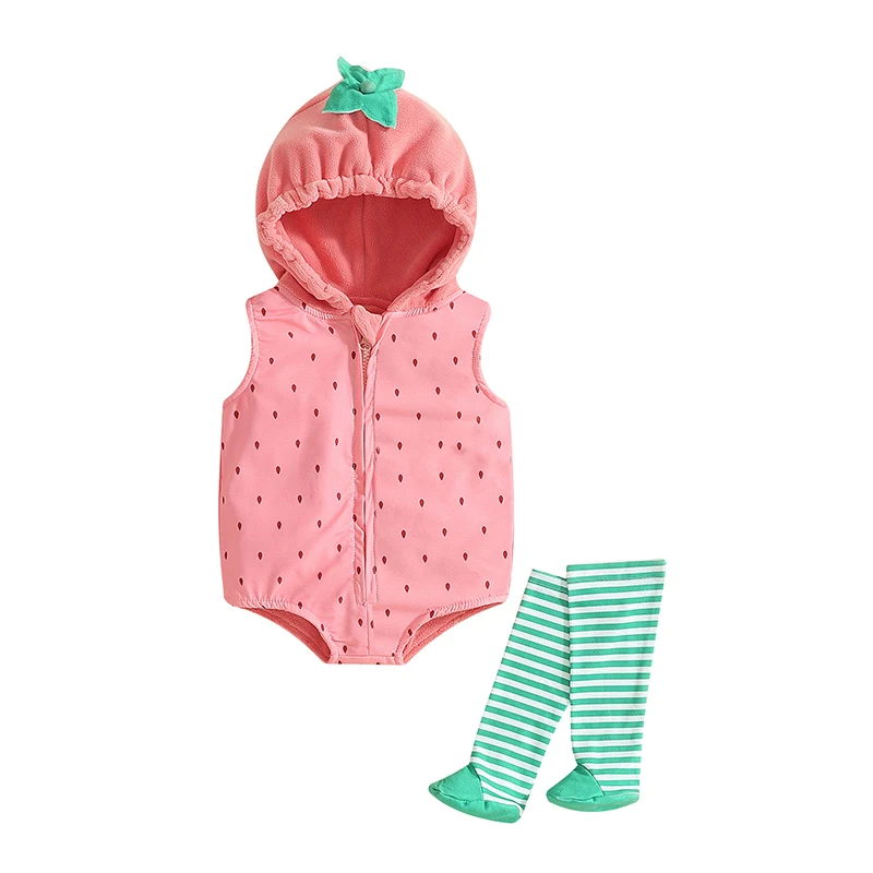 Toddler Infant Baby Boy Girl Strawberry Fruit Fancy Costume Hooded Romper Jumpsuit Legging 2Pcs Outfit