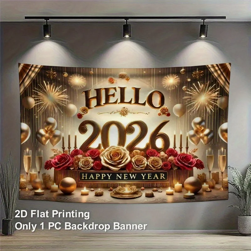 لافتة حفلة مسطحة 2D قطعة واحدة للعام الجديد 2026 لحفلات الزفاف وأعياد الميلاد والذكرى السنوية وعيد الميلاد وعيد الحب #3