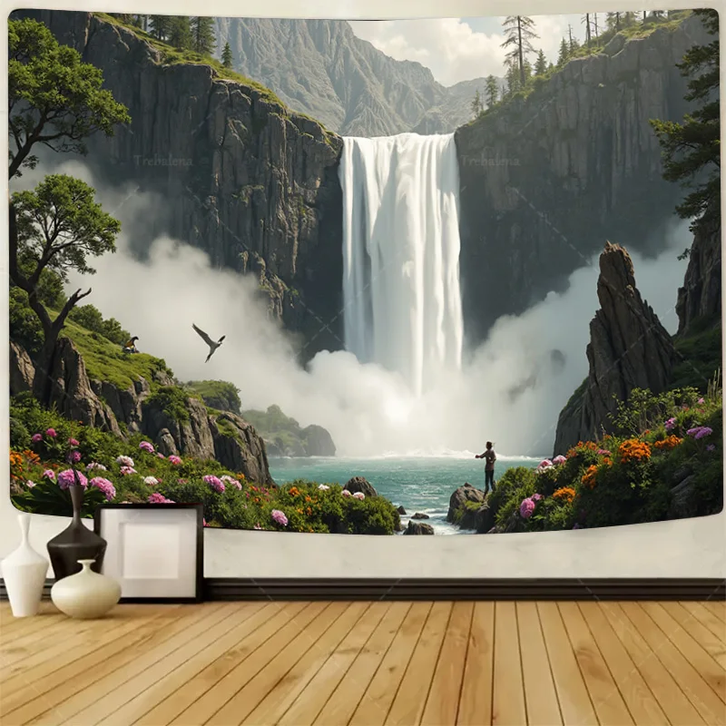 

1шт настенный гобелен "Лечественный водопад пейзажный гобелен - Настенный художественный декор природы"