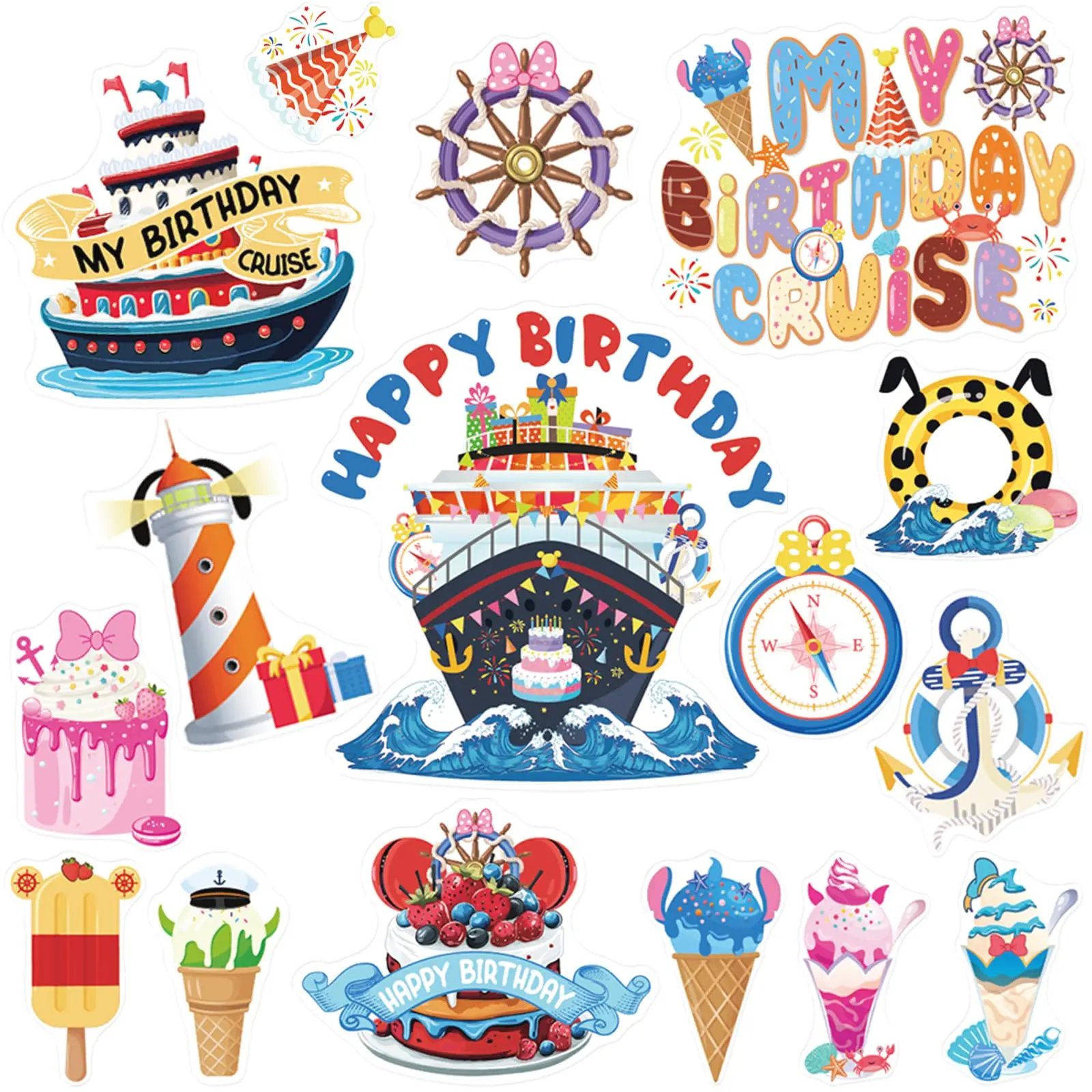 

Mouse Birthday Cruise fridge magnet-16 Pcs Ship Door Stickers for Cars Refrigerator Carnival Party Decorfridge magnet