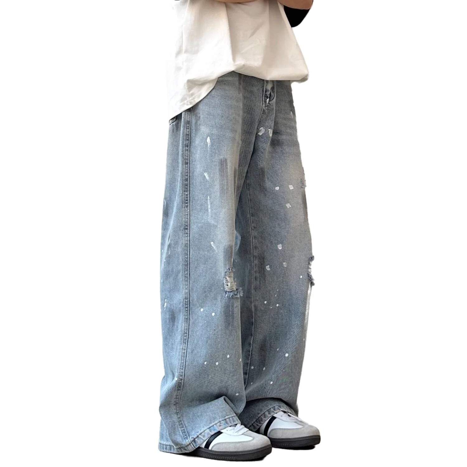 

Men's Premium Jeans Summer New Fashion Loose Distressed Ripped Wide Leg Trousers Streetwear Daily Travel Casual Denim Pants