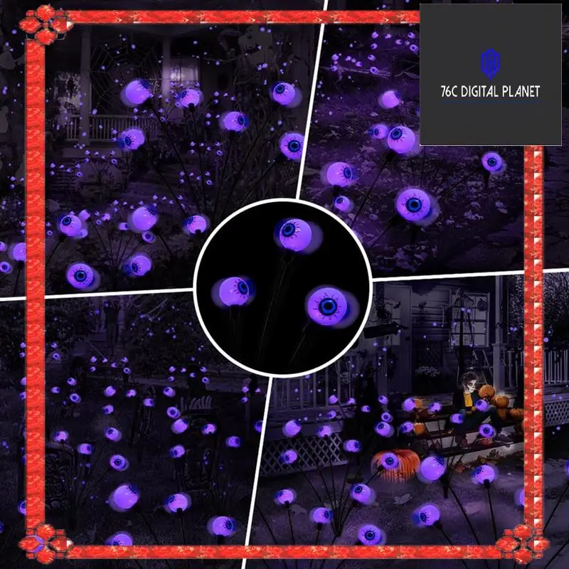 

Halloween Decorations Outdoor Eyeball Lights, 4Pcs 8Leds Solar Pathway Lights Swaying By Wind For Garden Yard Durable Purple