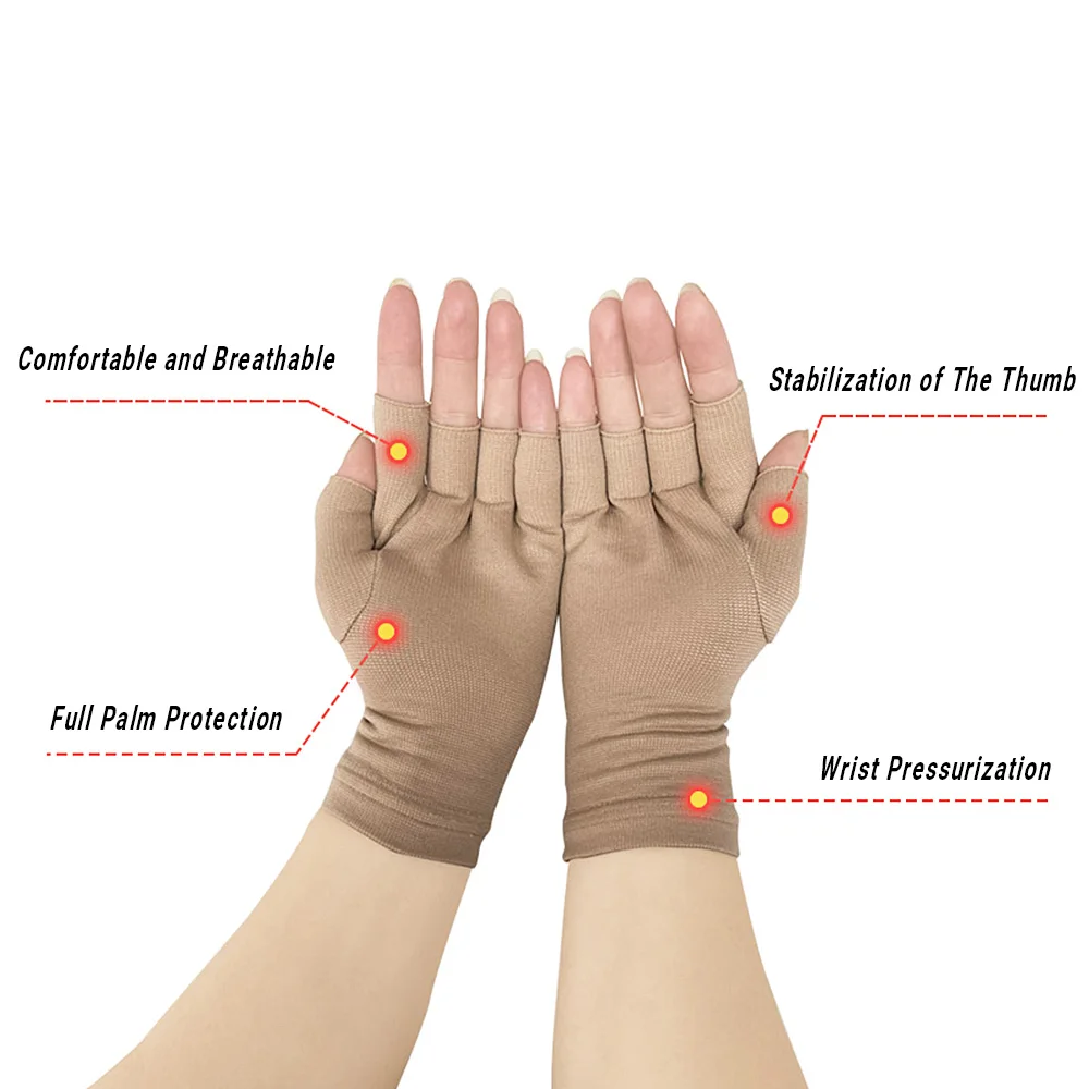 1 Paar Medizinische Kompressions-Arthritis-Handschuhe, Halbfinger, Schnelltrocknend, Atmungsaktiv, Handgelenkschutz für Damen und Herren, Schmerzlinderung, Handauflage – Detail 6