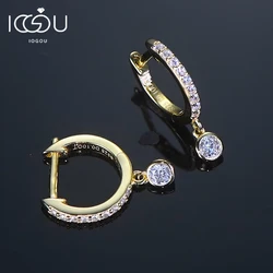 IOGOU 925 Sterling Silver Hoop Huggie Earrings 3mm Round Cut Moissanite Bezel Setting Drop Earrings Valentine's Day Wedding Gift