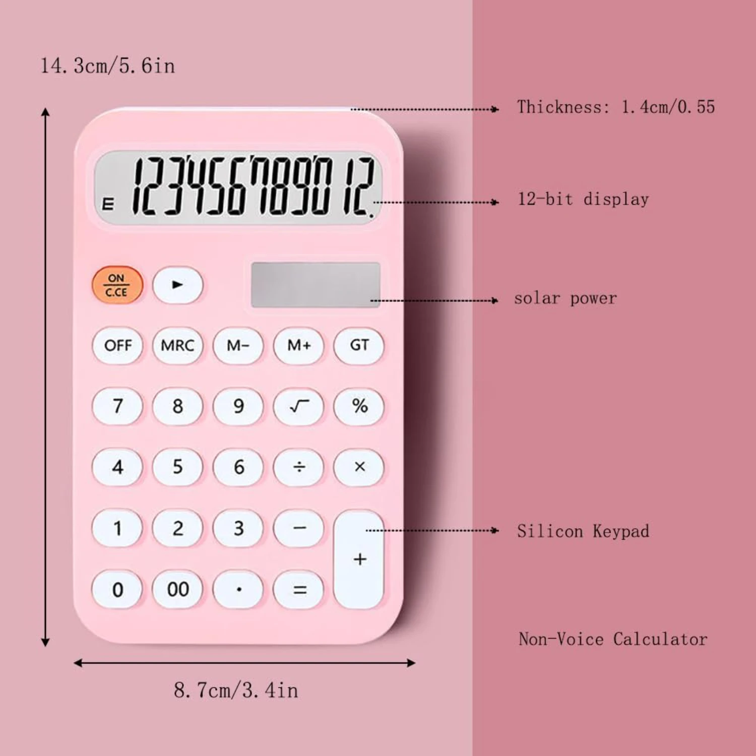 Standard Calculator 12 Digit,Desktop Dual Power Battery and Solar,Desk Calculator with Large LCD Display for Office,School,  & B