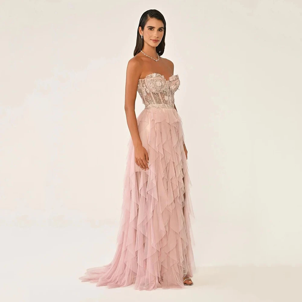 تخصيص أنيقة تول زين كشكش ألف خط فساتين طويلة حمالة فساتين مناسبة مخصصة الطراز الحديث عارضة جودة عالية