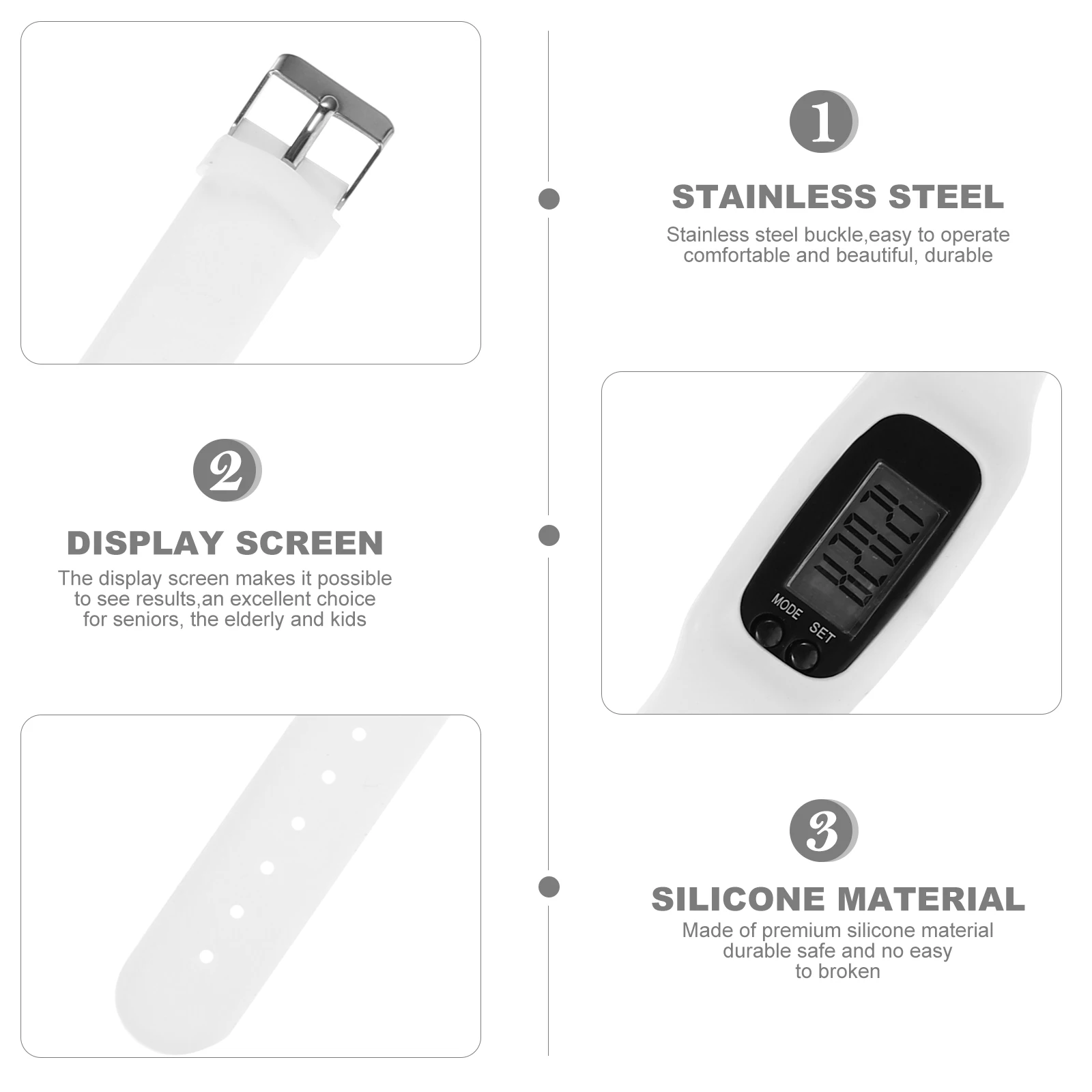 Pedometer Watch Step Counter Silicone White Digital Display Adult Fitness Wristband Walking Tracker Multi Function Podometer
