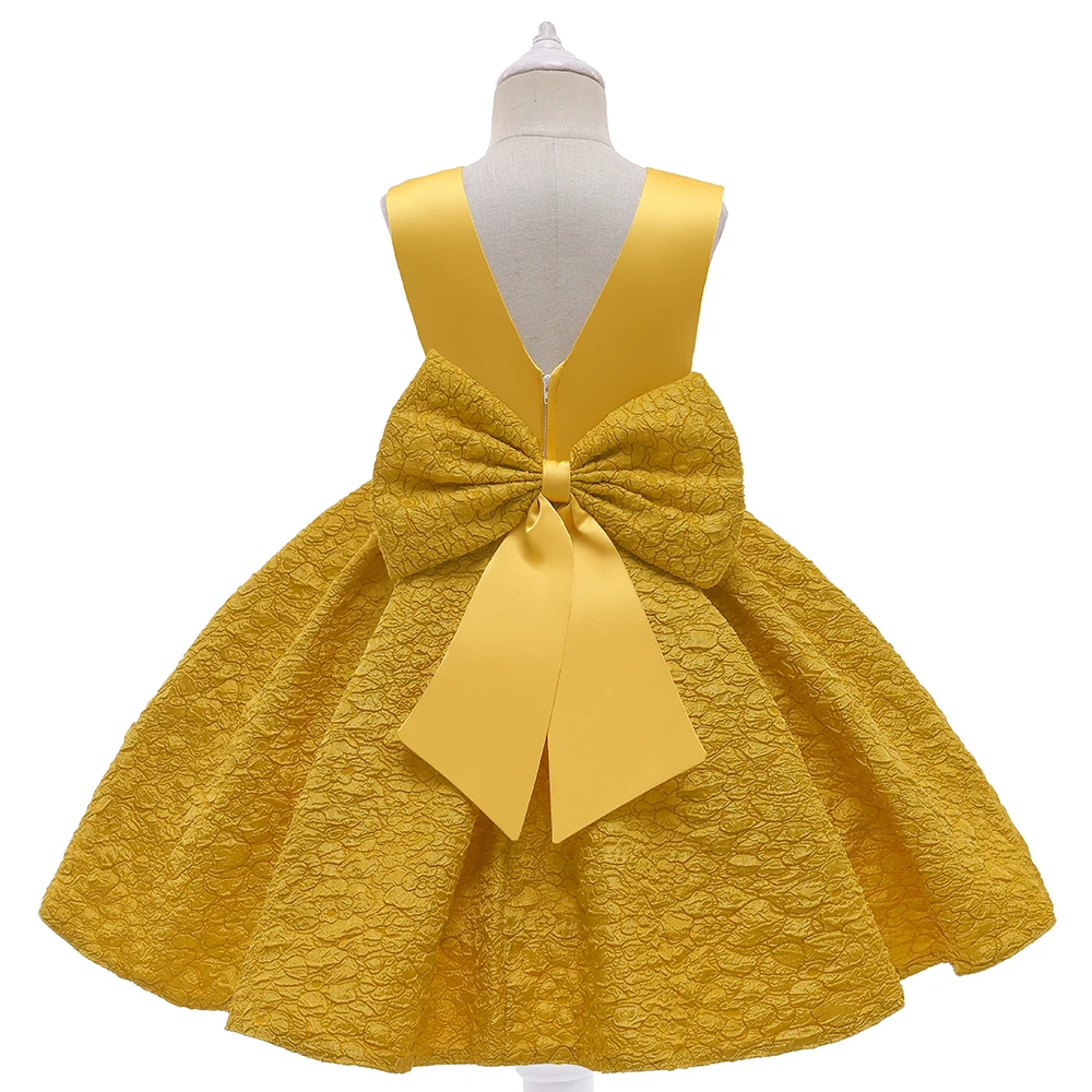 Summer Gold Bow Kids Party Dress For Girl Children Costume Elegant Flower Wedding Birthday Princess Dresses Evening Girls Clothe