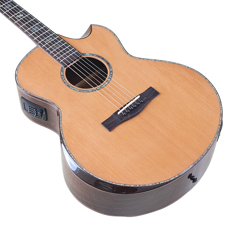 Professional 40inch Acoustic Guitar Electric 6 String High Grade Folk Guitar Solid Red Cedar Wood Top With Radian Corner