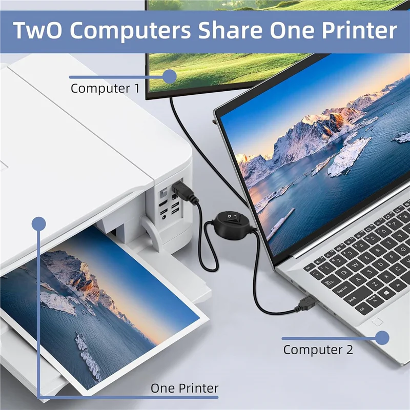 BNVN-2X Cable de impresora 2 en 1 USB A a B Cable de impresora macho a macho para divisor de impresora Hp Canon para dos ordenadores A