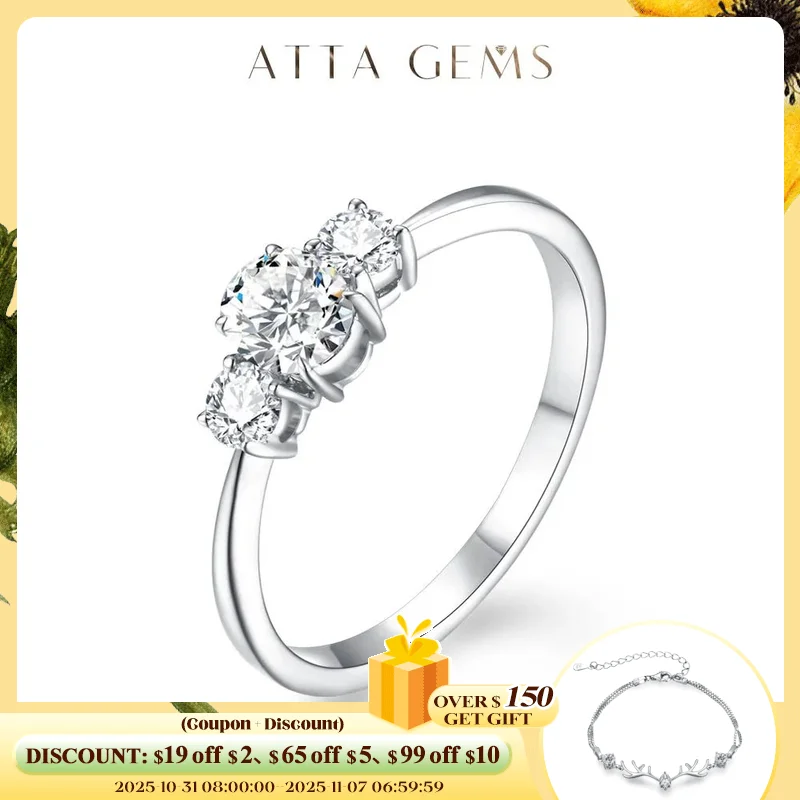 

ATTAGEMS Three D Color VVS1 Moissanite Diamonds Rings For Women Real 10K 14K 18K White Gold Engagement Wedding Bride Jewelry New