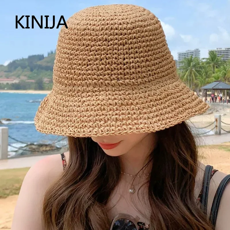 Beach Straw Hat Summer Women Visor Bucket Hat Fisherman Hat Hand Weaving Panama Hat Girl Fishing Chapeau Sun Hats Tool