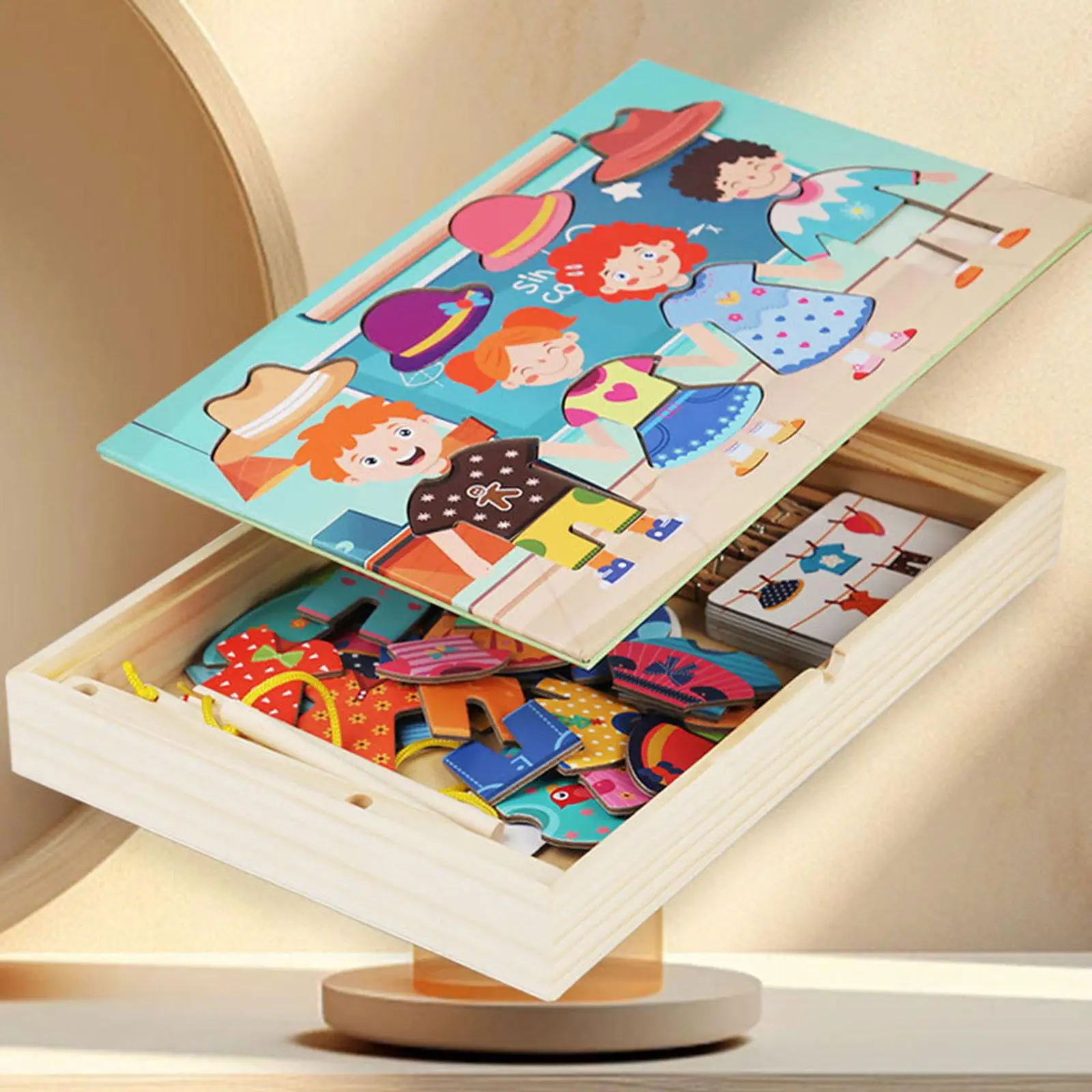 Wooden Dress up Puzzles Durable Learning Activities Drying Clothes Matching Game Pretend Play for Boys Girls Kids Gifts view 5