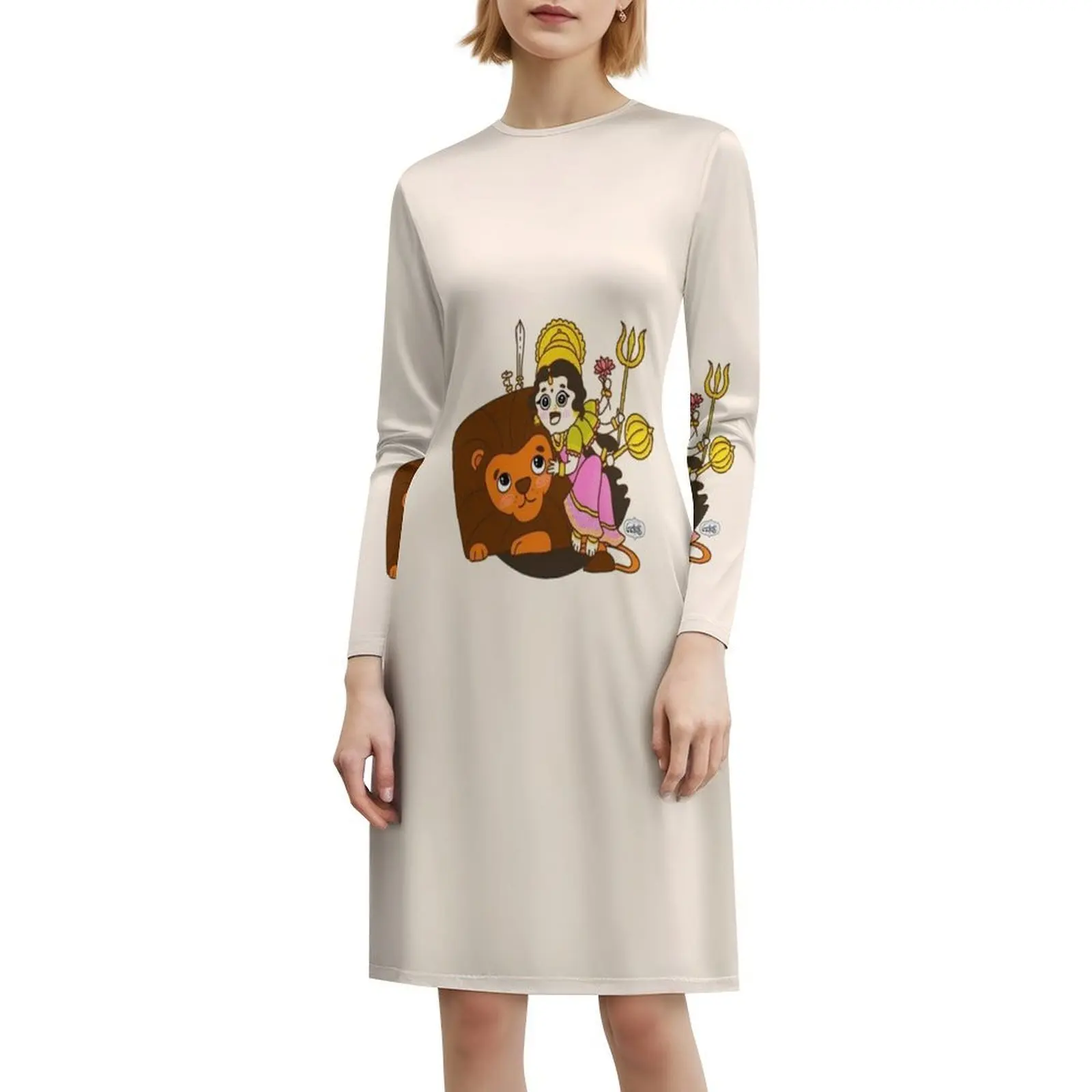 آلهة دورانجا مع الأسد الهندوسية-الآلهة الهندية البوهيمية بلا أكمام فستان متعدد الطباعة عطلة الشاطئ فستان الحفلات الآلهة الهندوسية #6