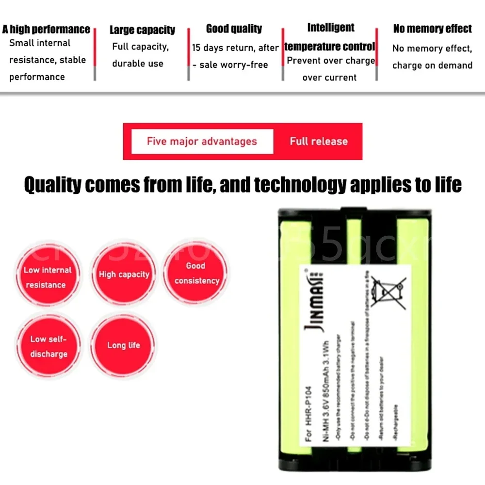 HHR-P104 Ni-MH 무선 휴대폰 배터리 KX-TG5421 KX-TG5451, HHR P104 TG5242 KX-TG5243, 3.6V, 850mAh
