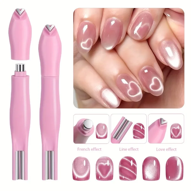 

1Pcs 3-In-1 Heart Shape Cat Eye Nail Art Magnet Double Line Moon Snake French Magnet Pen for Magnetic Gel Polish Manicure Tools