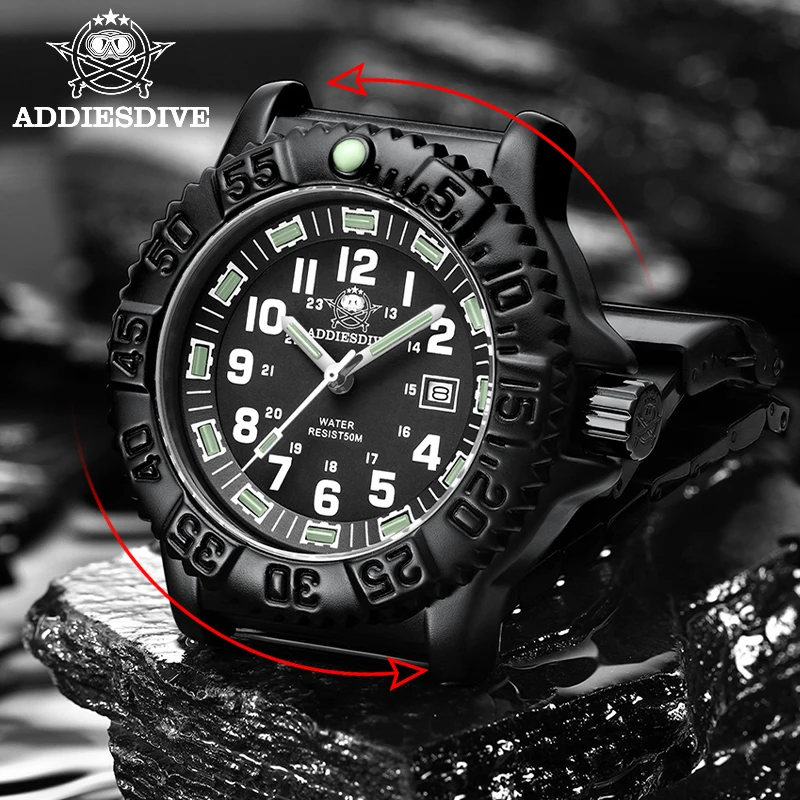 ADDIESDIVE Luxury Men Watch Luminous Dial 50m Water Resistance Date Display Outdoor Casual Men's Quartz Men Watch Nylon Strap