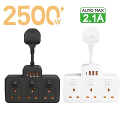 UK AC Plug Power Strip Wall Mounted Independent Switch Multitap Network Filter With USB C Charging Network Filter Adapt