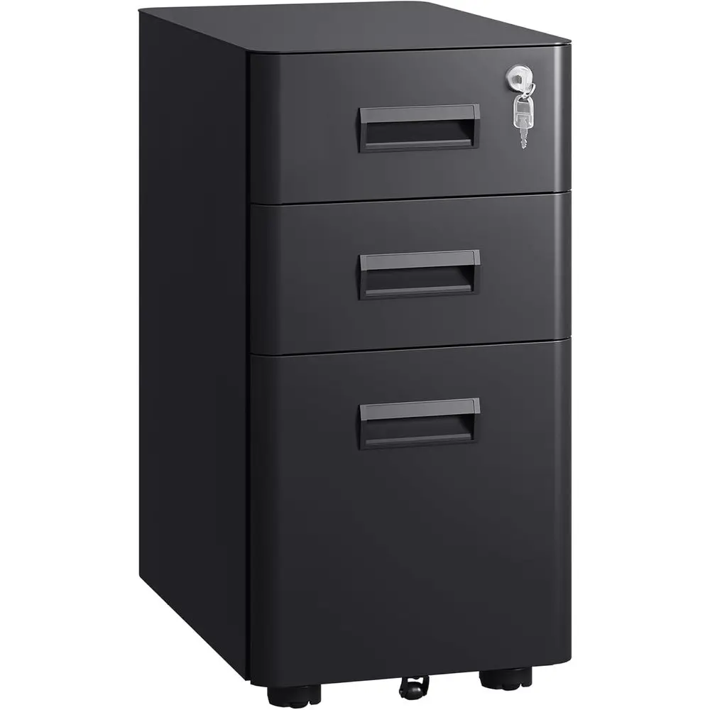 

3 Drawer File Cabinet with Lock, Under Desk Metal Filing Cabinet with Wheels for Home Office Organizer Letter/Legal/A4, Fully As