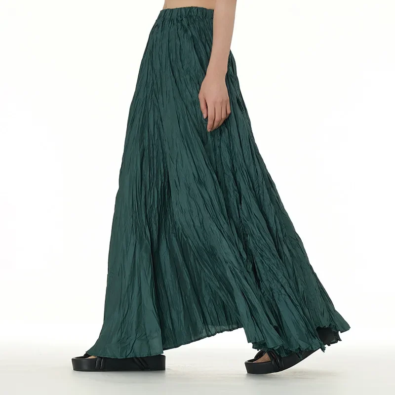 Spódnice Damskie Długa Spódnica A Line Maxi Casual Loose High Elastic Waist Pleated Simple Elegant Splice Spring Summer Y2k Streetwear