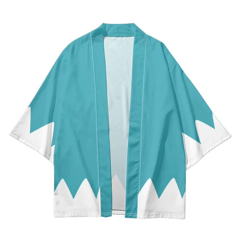 Harajuku Haori الصيف كيمونو الشارع الشهير أزياء الأزرق الأبيض طباعة زي اليابانية الرجال كيمونو يوكاتا