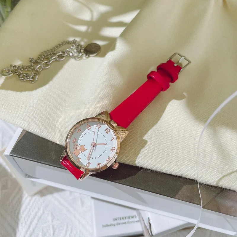 Nieuwe Mode Cat Head Meisjes Horloge Quartz Riem Horloge