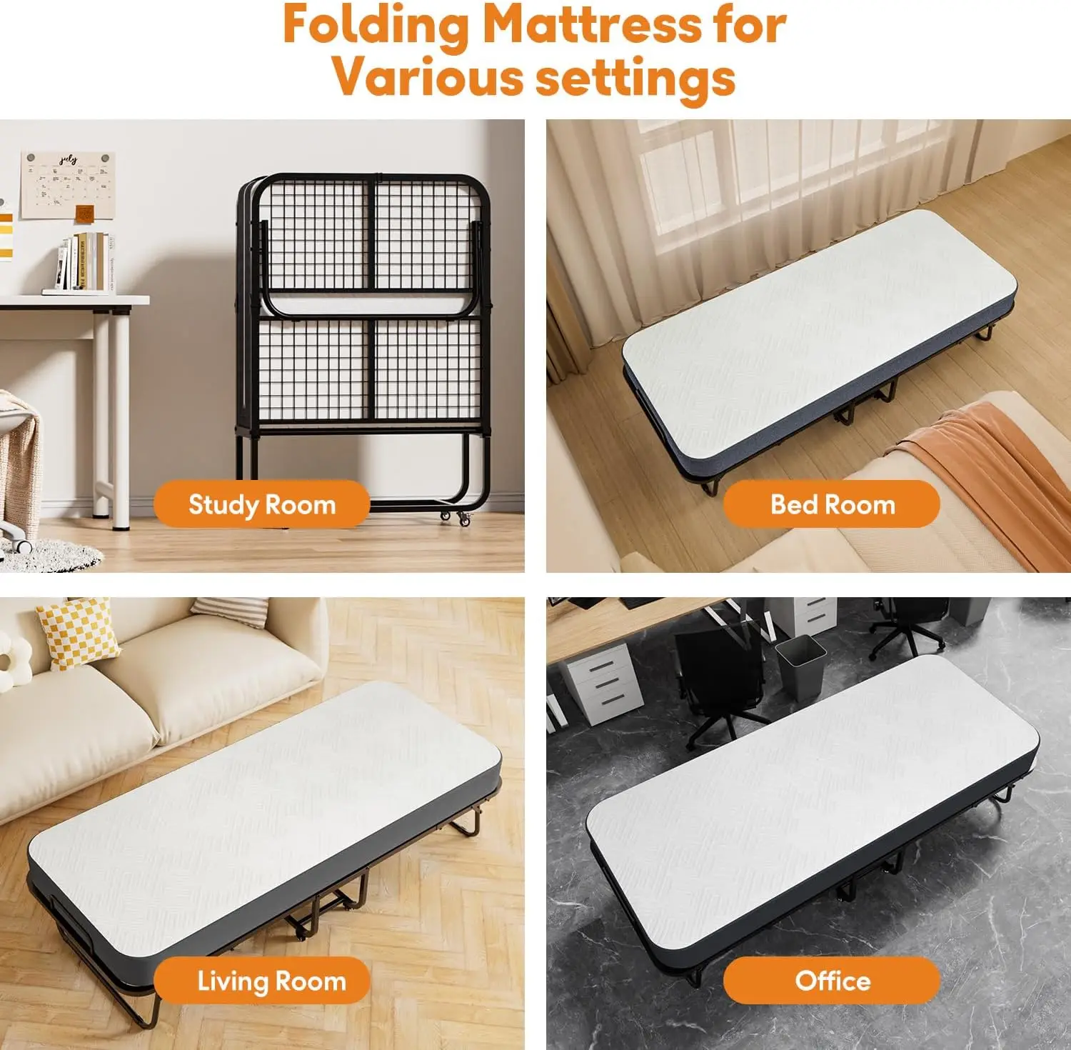 Folding Bed, (with 5.2" Thick Memory Foam Mattress), 79 x 37 inch, Portable Foldable Adult with Mattress for Guest use