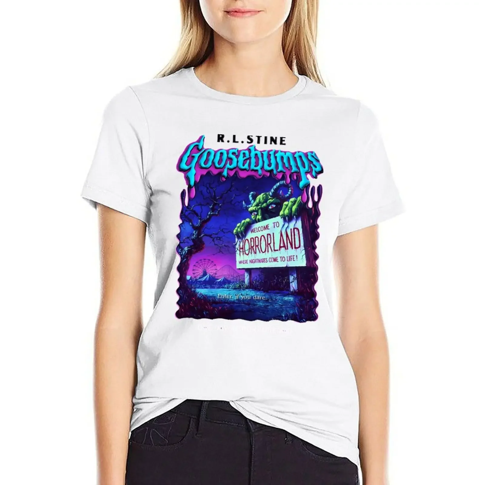 

Goosebumps One Day At HorrorLand T-shirt lady clothes female shirts graphic tees white t shirts for Women