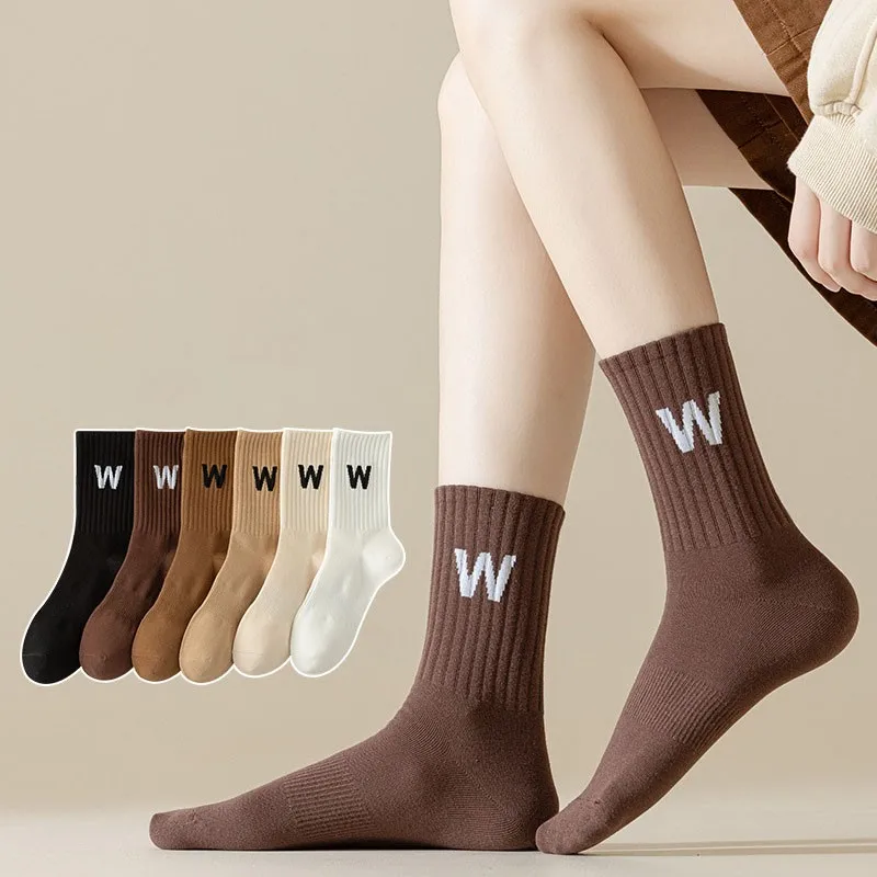 Women's Autumn Winter Sock Mid Tube Solid Color Fashion Sock Thick Girl Coffee Maillard Color Cotton Simple Sock Funny Wholesale