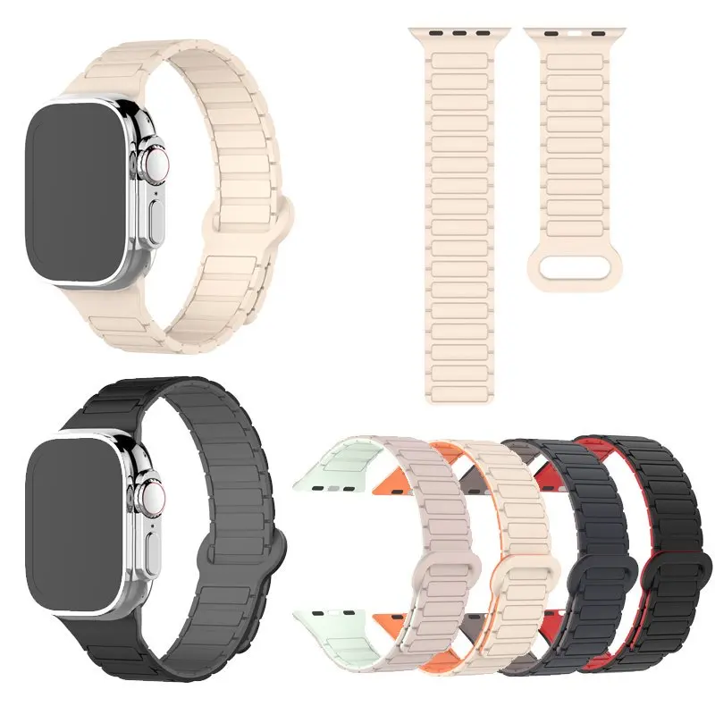 Tali Pita Silikon Lingkaran Magnetik Kompatibel untuk Apple Seri 10 9 8 7 6 5 4 3 2 SE 38 40 42 44 41 45 46 Ultra 2 49Mm
