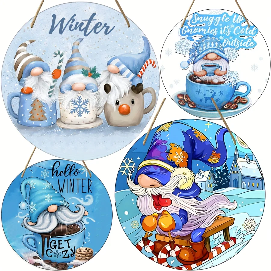 

Christmas Winter Gnome, Front Door Sign, Round Wreath Sign, Room, Home, Restaurant, Bar, Cafe, Garage Decoration