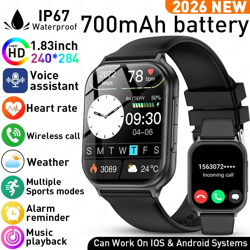 

Смарт-часы LIGE для мужчин, водонепроницаемые (3ATM), спортивные, фитнес-браслет для женщин, с монитором сердечного ритма, смарт-часы для мужчин 2026 для Android и iOS