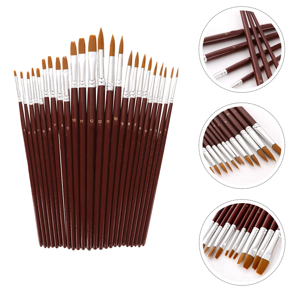 

24Pcs Watercolor Brush Set Wood Handle Round Pointed Tip for Art Painting Durable No Flaking Paint Wood Handle Paint Brush