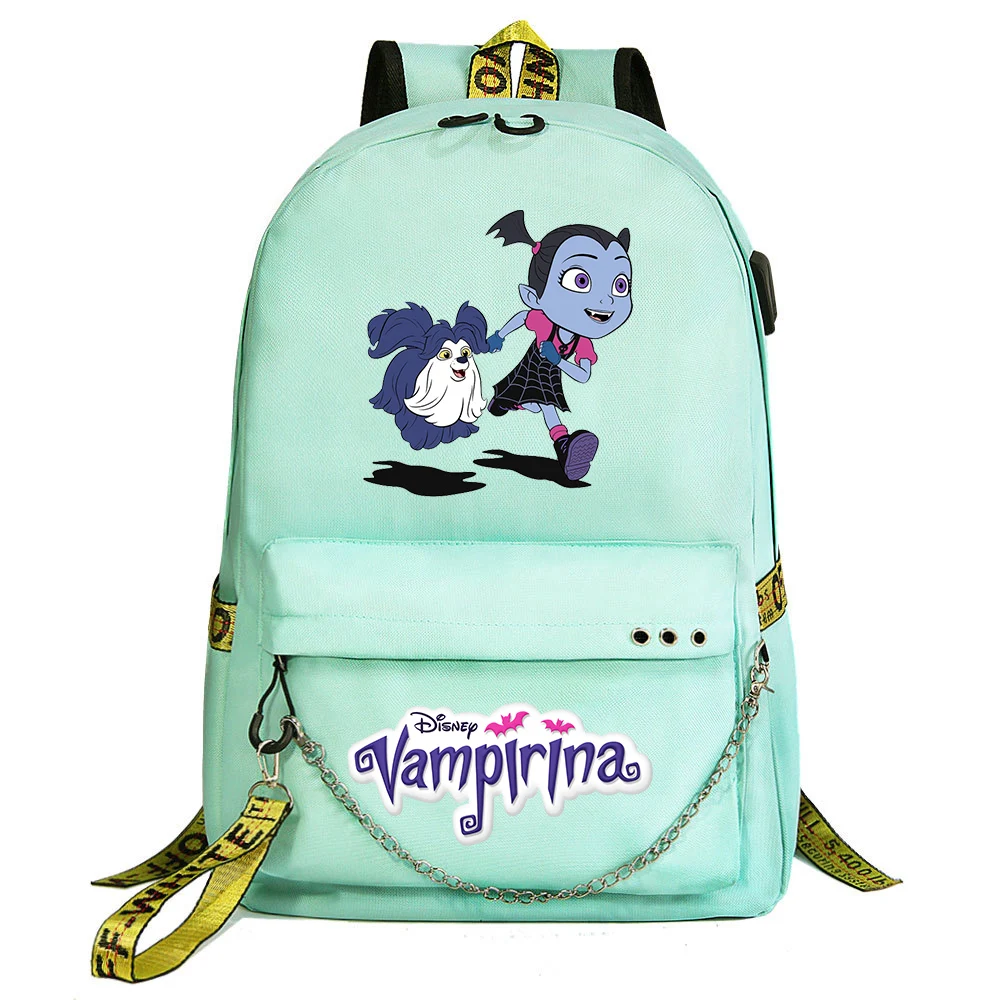 

MINISO Vampirina USB Backpack School Bag Laptop Rucksack Women Men Backbag Travel Daypacks Chain Backpack Mochilas