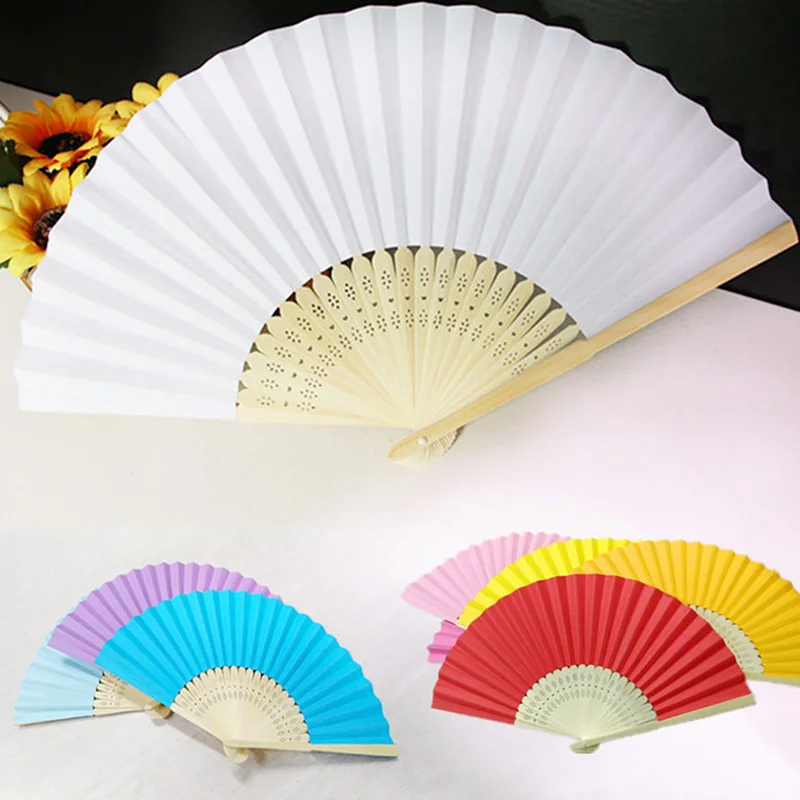 Abanico de mano plegable de bambú para práctica de caligrafía, abanicos de papel en blanco para decoración de bodas y fiestas, regalos para bodas