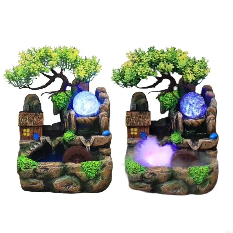 

02DB Serenes Room Table Fountains with Waterfall LED Light and Faux Rockery Atomizer