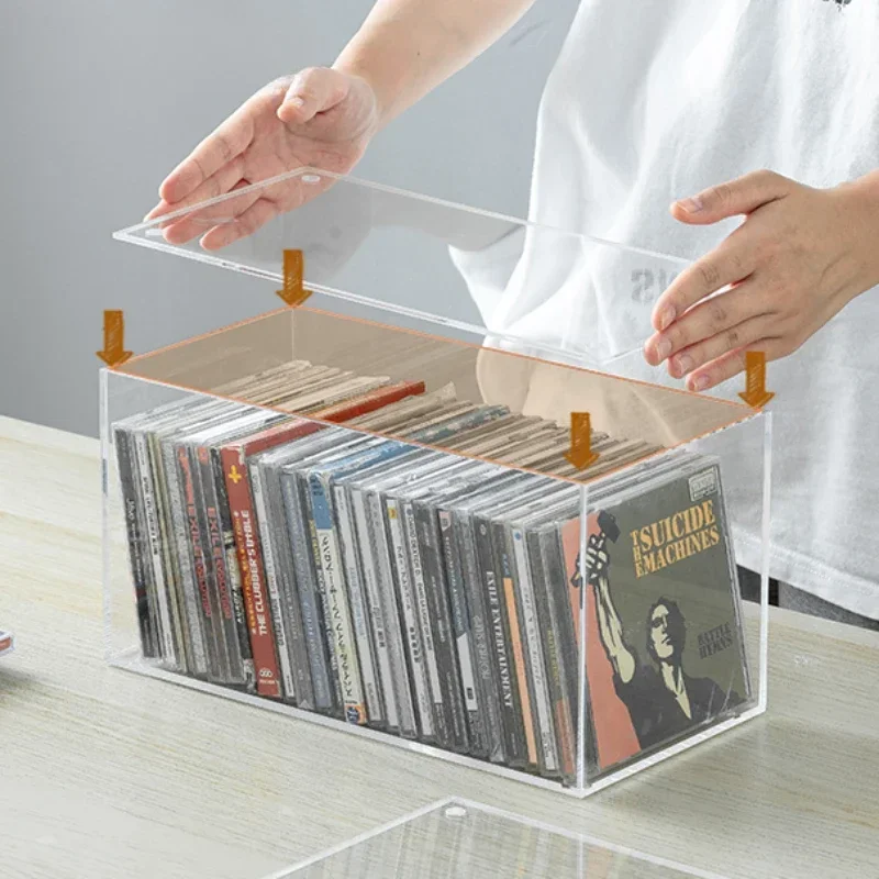 Spacious Transparent Acrylic Storage Box for Home, Plastic DVD CD Organizers with Dustproof Music Album Bin, Large Disc Holder