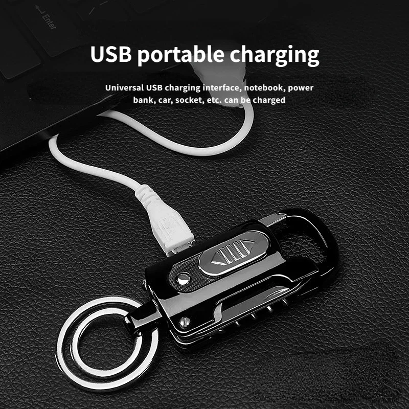 2024 Multifunctional Keychain Lighter USB Charging Cigarette Lighter Wine Opener Knife Flat Screwdriver Metal Windproof Lighter