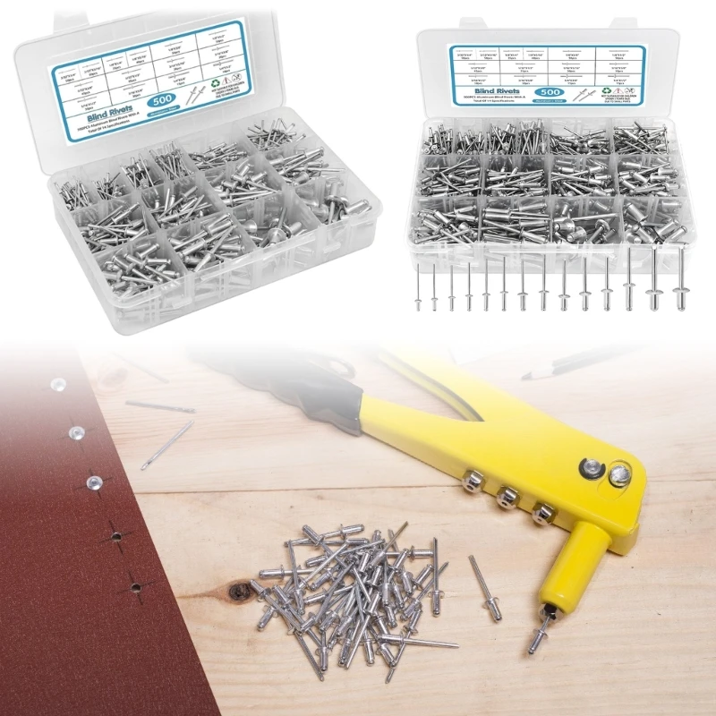 

500pcs Metal Blind Rivets Assortment With Washers Versatile Rivets Set Comprehensive Assorted Blind Rivets Set