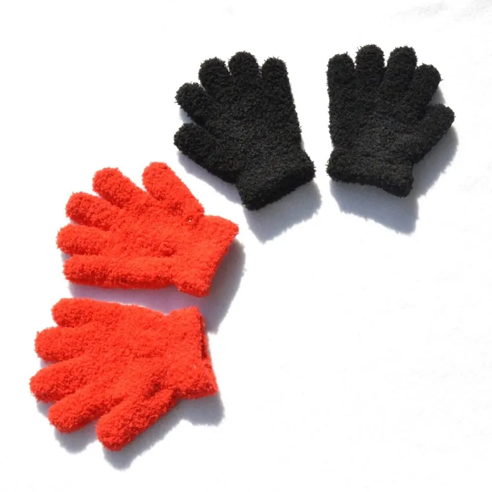 Thicken Children Gloves Cartoon Plush Furry Solid Color Writing Gloves Warm Warm Mittens Winter