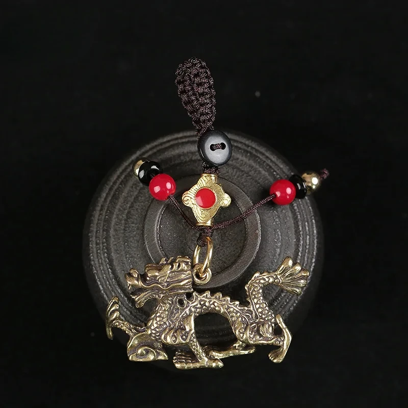 

Vintage Twelve Zodiac Dragon With Five Emperors Coins Pendant Brass Car Key Chain Feng Shui Lucky Jewelry Accessries Gift