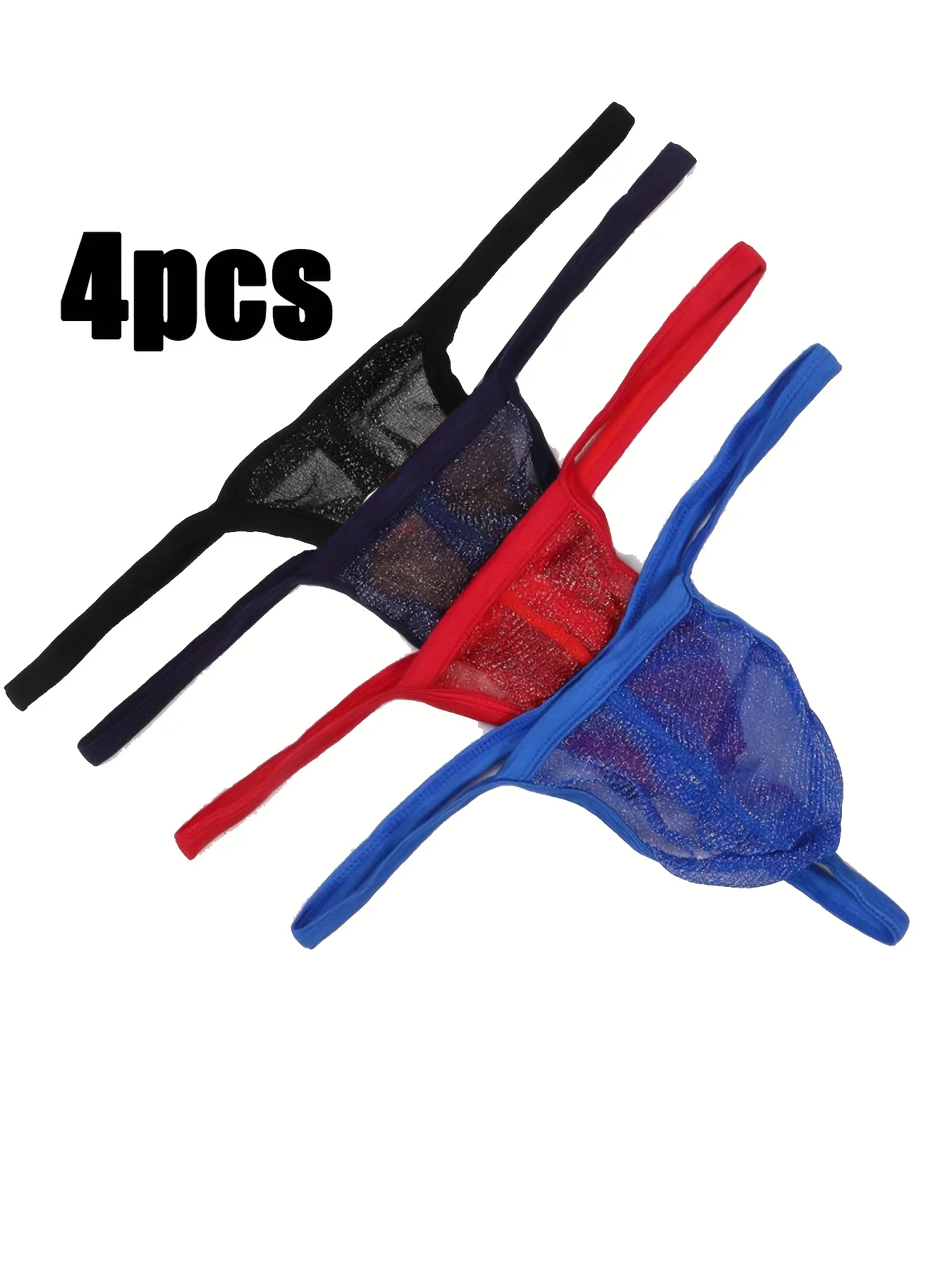 

4 pcs Sexy Men's Mesh Sheer Bulge Pouch Bikini Briefs Shorts Underwear Double G-strings Thongs Low Waist Man Panties Underpants