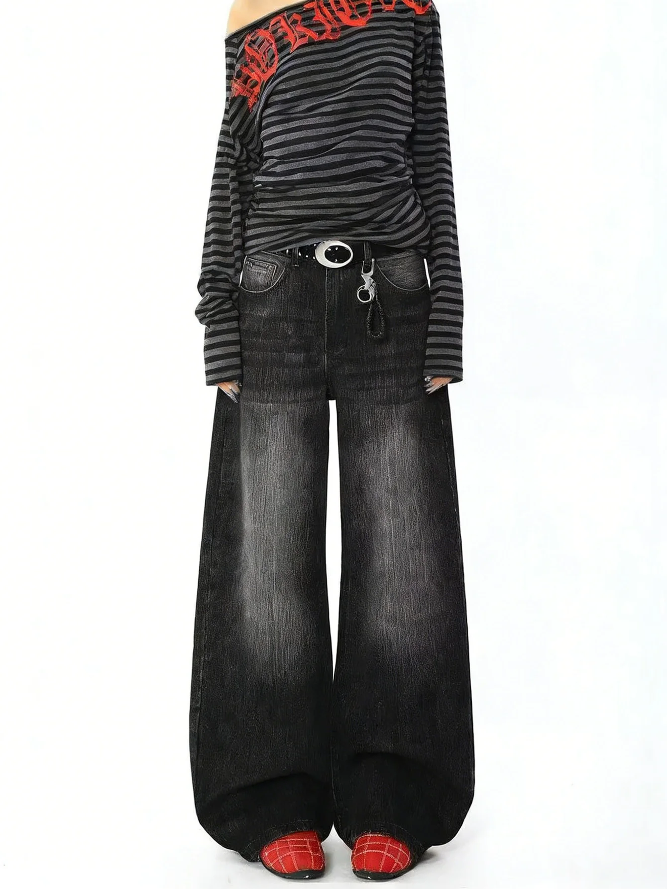 Jeans For Man Black Baggy Y2K Unisex Drip Original No accessories or belts included